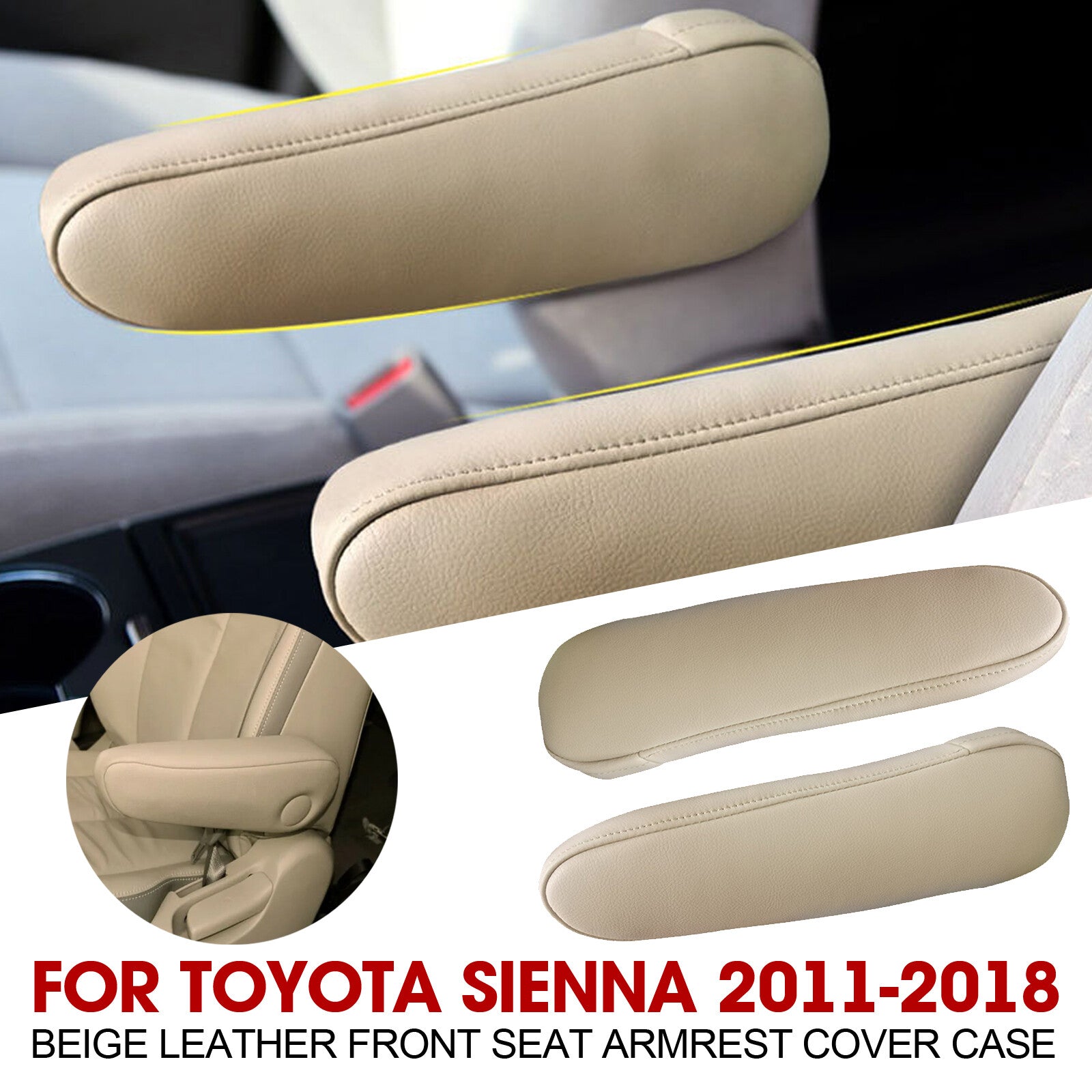 Pair for Toyota for sienna 2011-2018 Beige Leather Front for Seat Armrest Cover Case