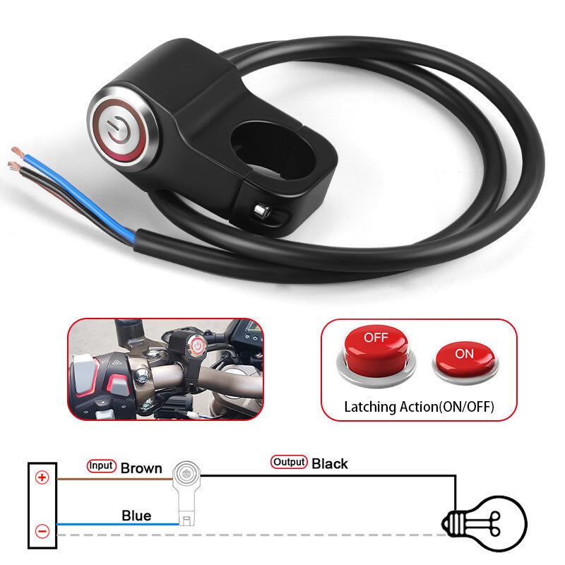 Red LED Motorcycle Switch ON+OFF Handlebar Mount Push Button Fog Spot Work Light