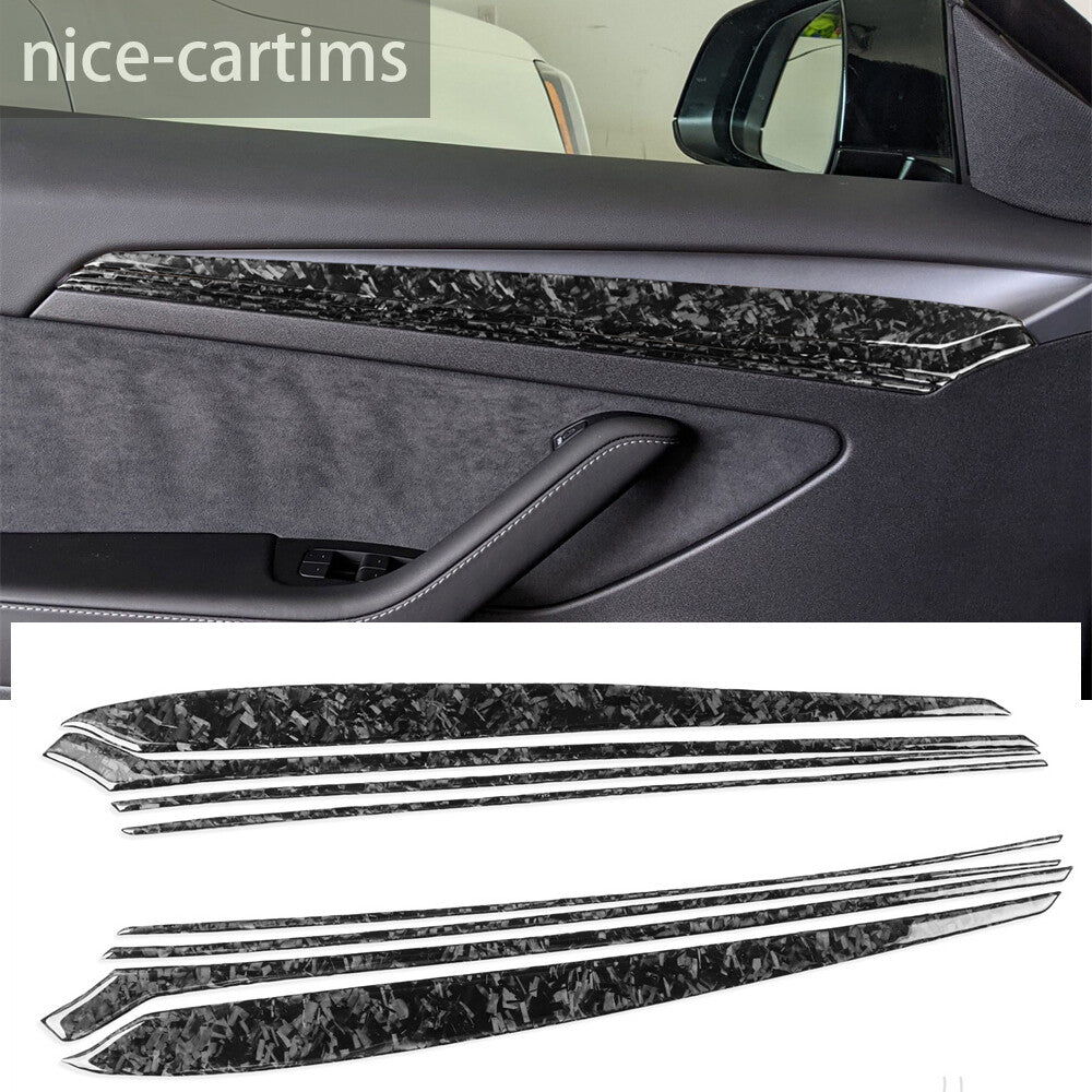 for Tesla Model 3 Y 2017-23 Forged Carbon Fiber Interior Door Panel Decor Trim¡Á8