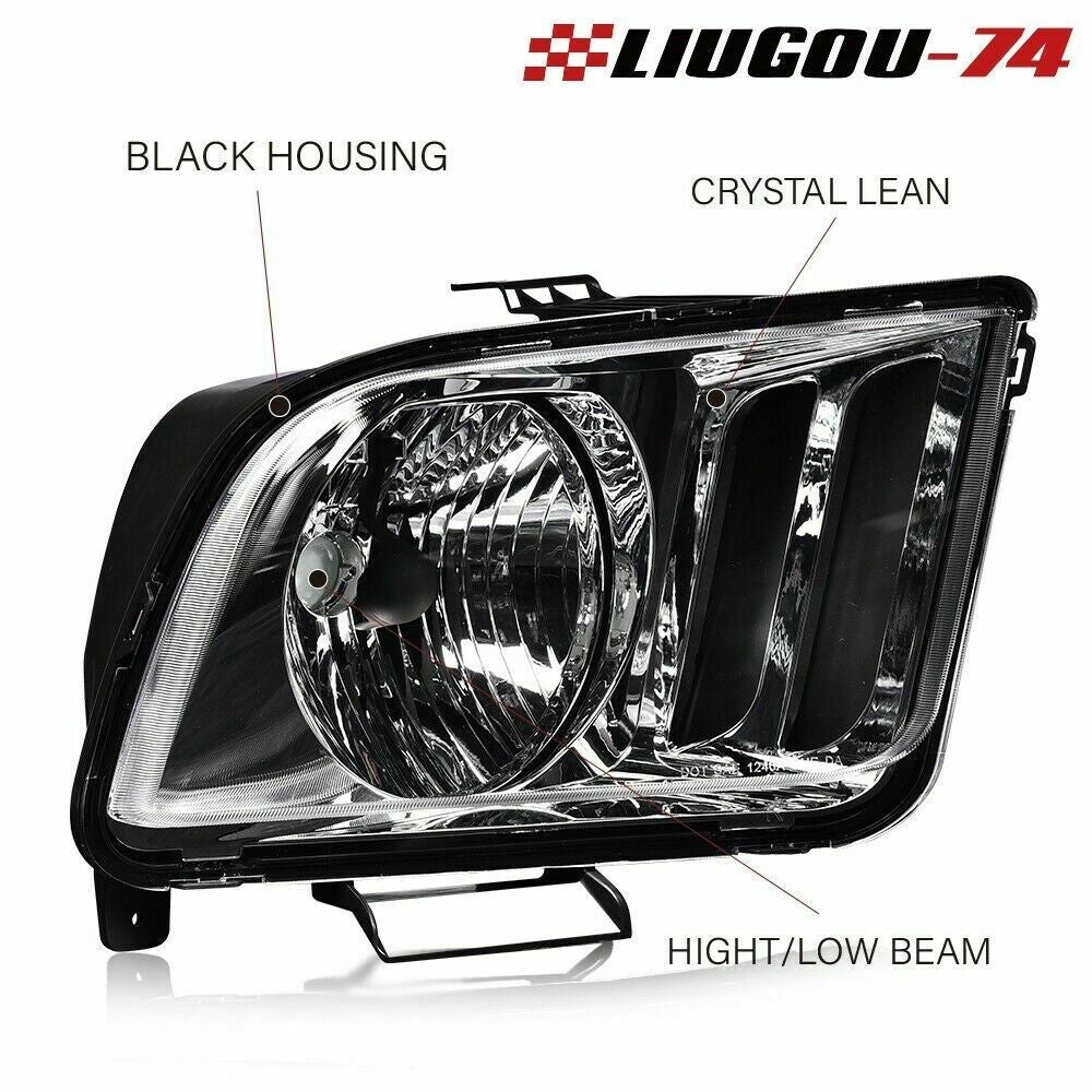Suitable for 05-09 for Ford for Mustang left and right transparent/chrome headlight replacement pairs.