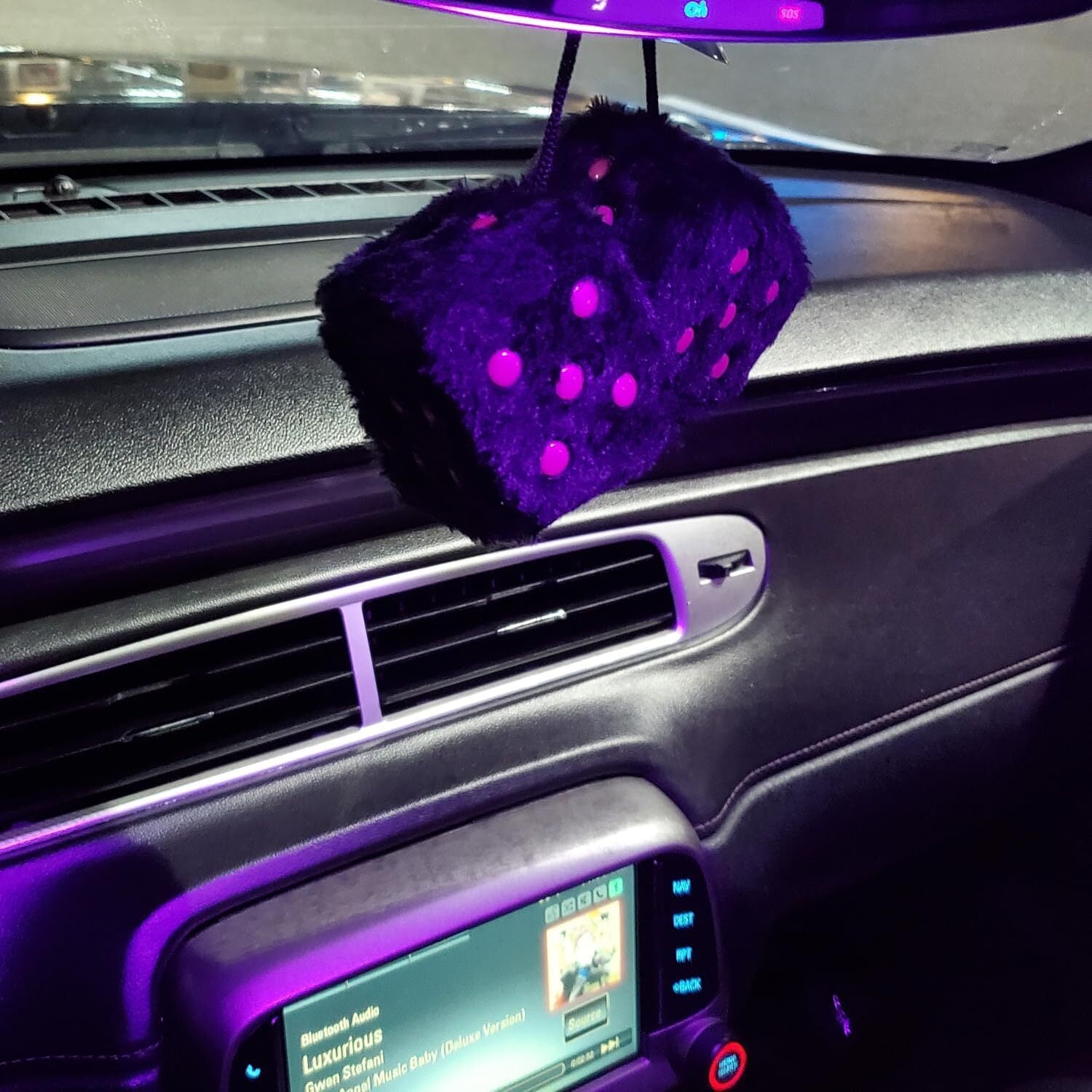 2.36¡± Fuzzy Plush Dice Retro Square Plush Hanging Mirror Fuzzy Dices Black-Pink