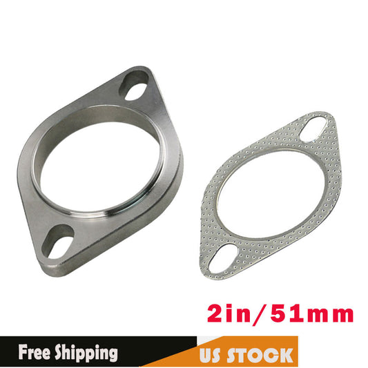 1PC 2 2inch Exhaust Flange Pipe Header Slotted 2-Bolt Hole Stainless W/ gasket