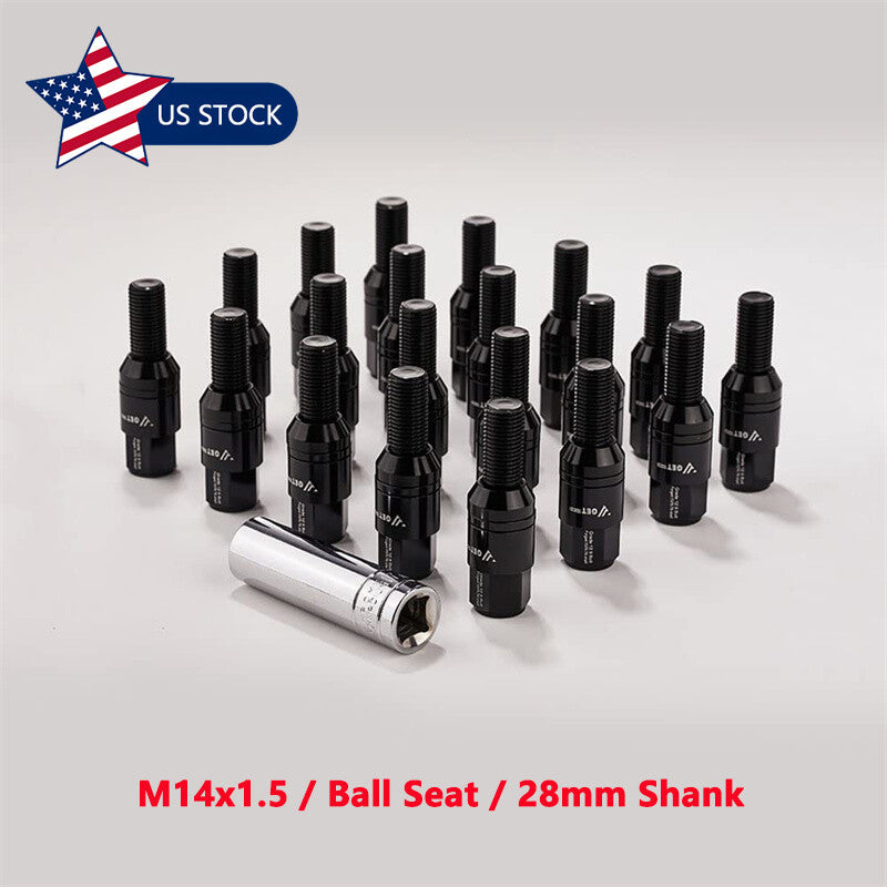 20PCS M14x1.5 Black Wheel Lug Bolt 28mm Shank Ball for Seat Stud for Audi for VW for Benz