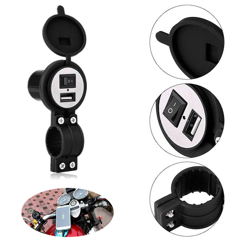 Motorcycle Charger Button for Smart Phone GPS USB Power Adapter Socket Waterproof