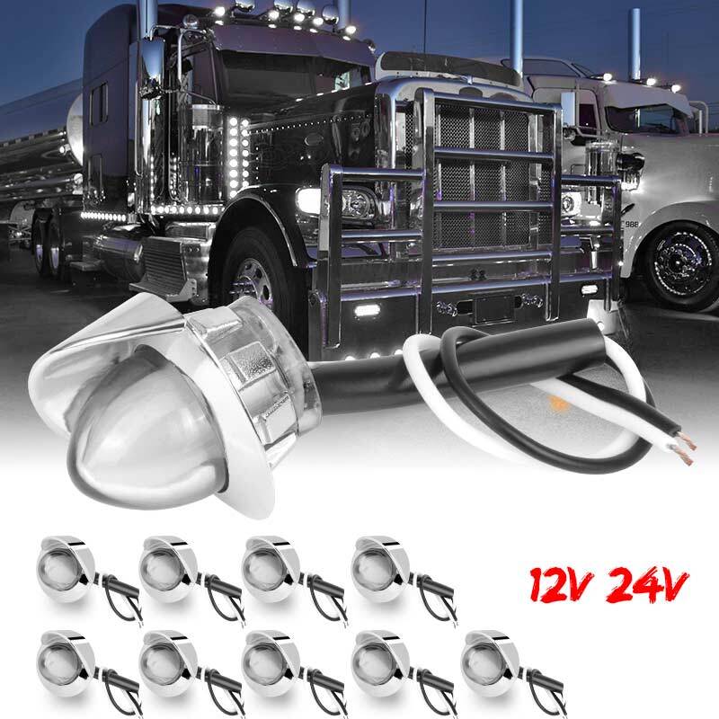 10x LED 3/4 White Round Bullet Side Marker Lights Waterproof Truck RV Pickup