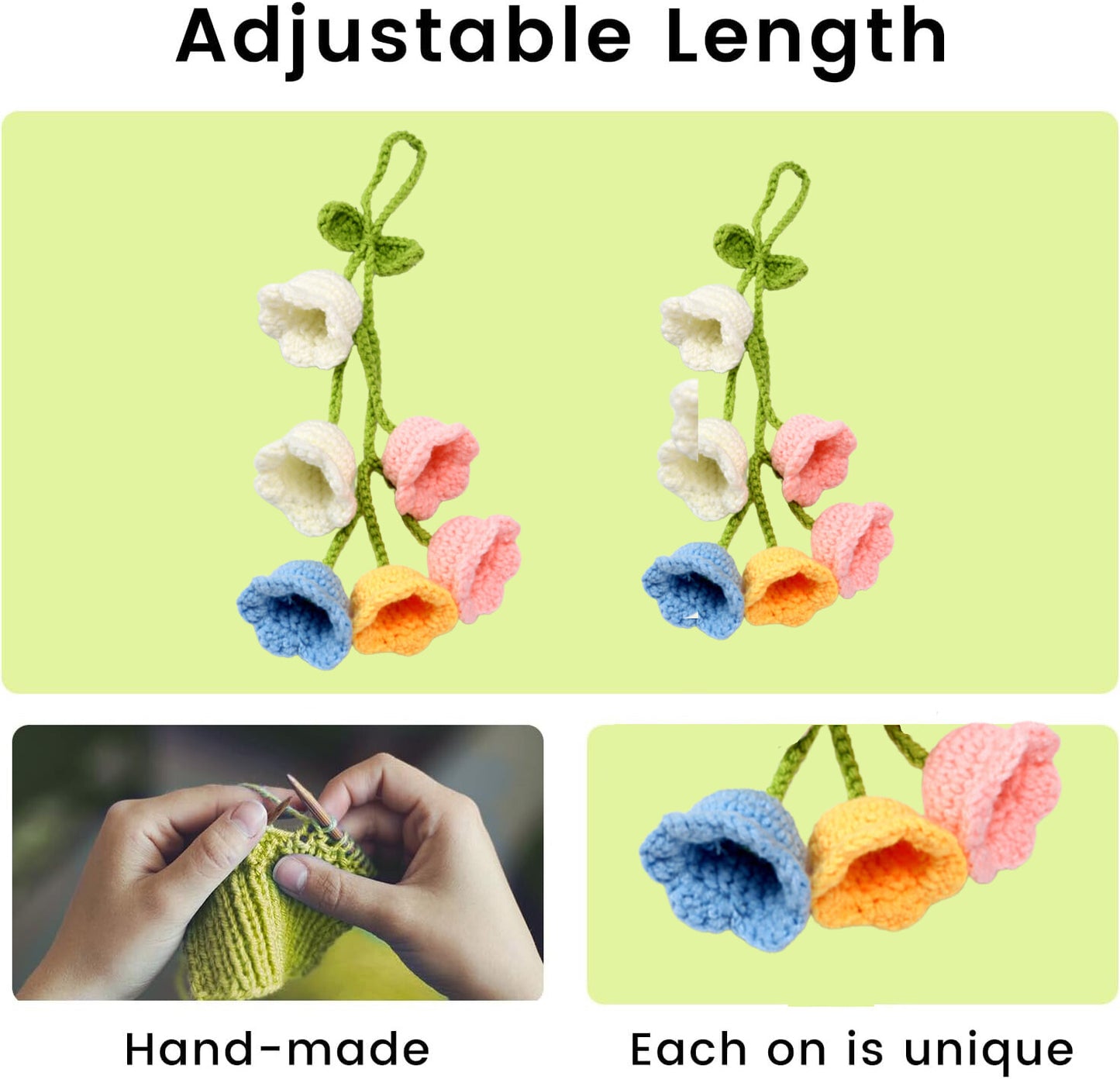 1Bell Flower Hand Knitted Cute Car Accessory Rear View Mirror Hanging Colorful