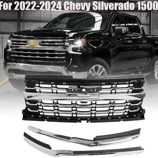 Front Upper Grille W/ Camera For 2022 2023 2024 for Chevy Silverado 1500