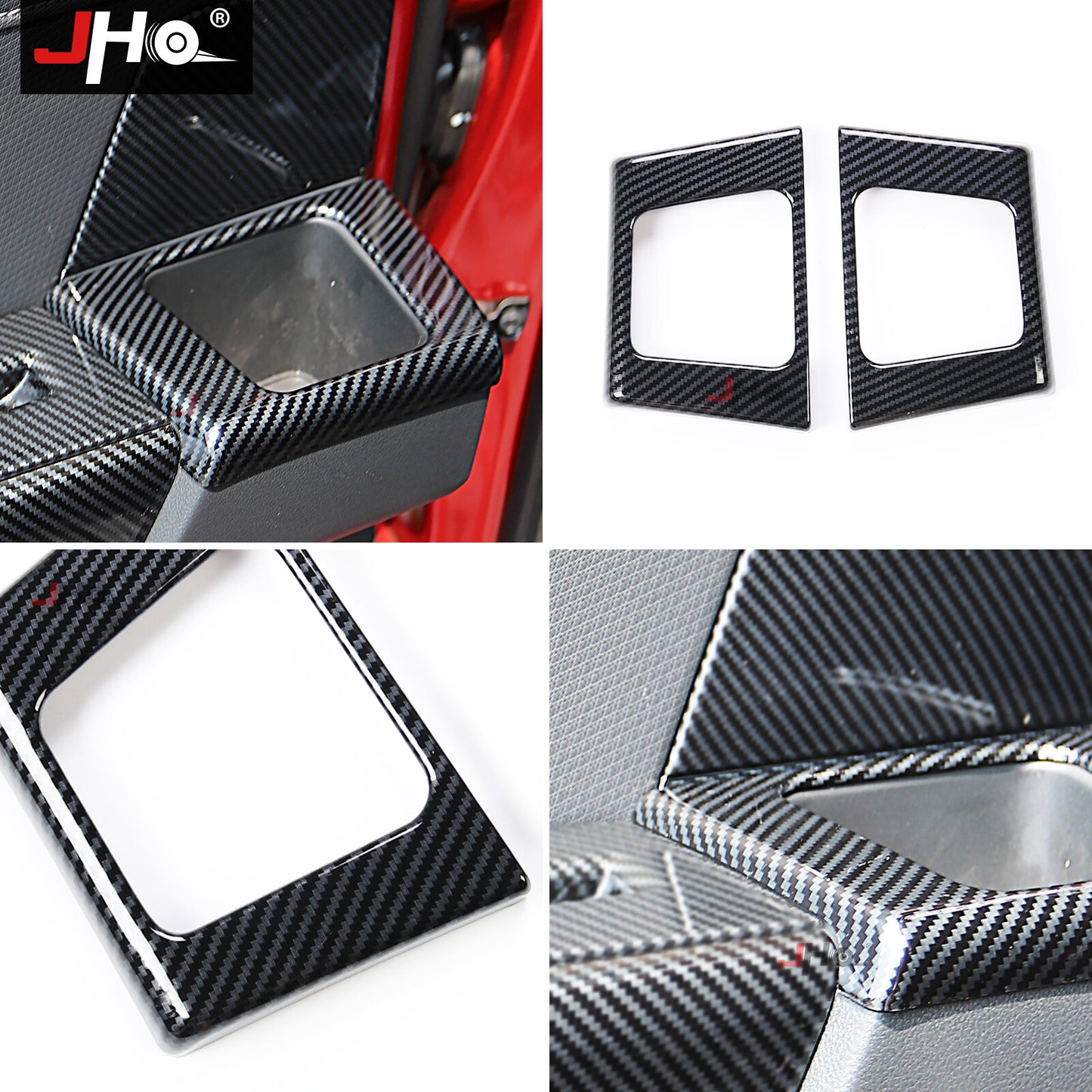 Carbon Fiber Rear Door Handle Cup Holder Panel Trims Frame for Ford F150 2021-23