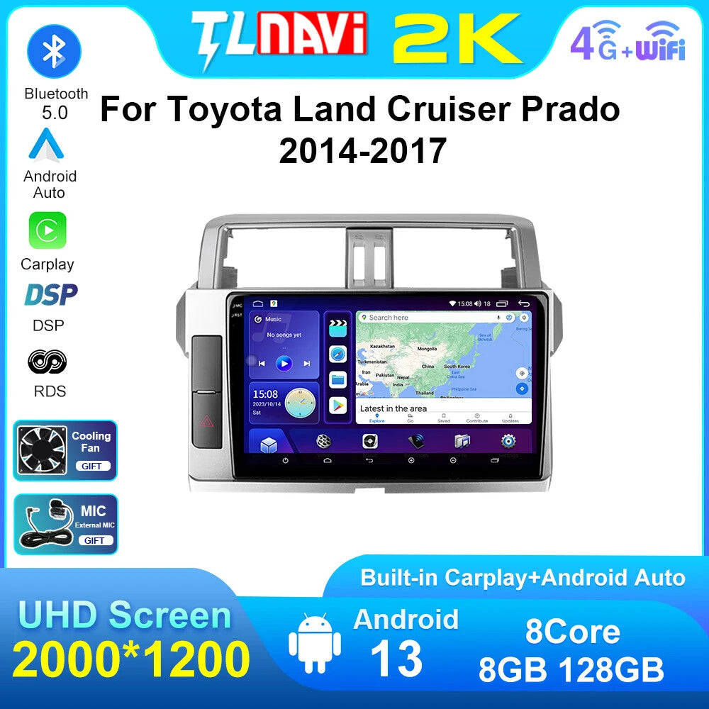 for Toyota for Land Cruiser Prado 2014-2017 GPS CarPlay Car Radio Multimedia Player