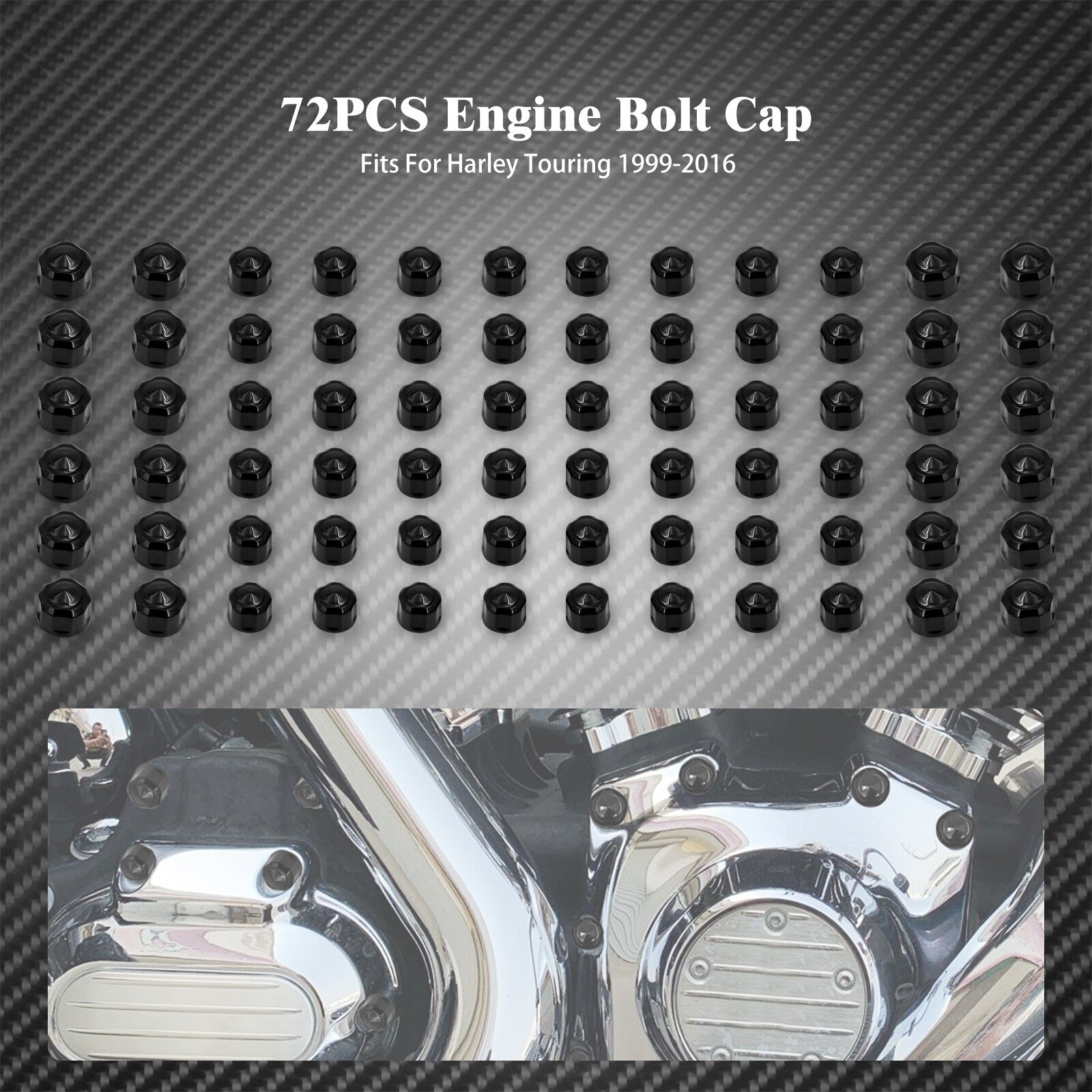 72X Black Engine Bolt Caps Covers Set Fit for Harley Touring FLH Softail 1999-16