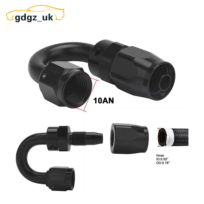 2pcs 10AN 180Degree Swivel Hose End Fitting for Braided Fuel Line Aluminum Black