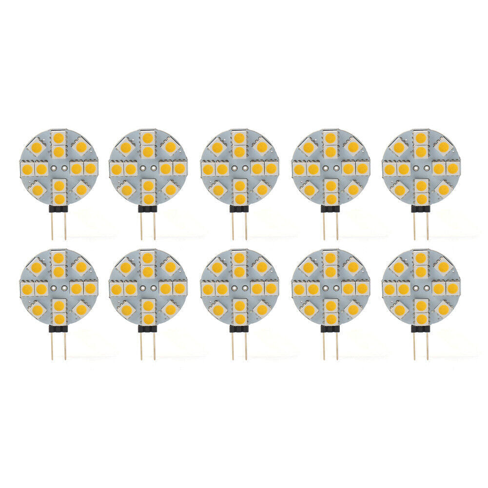 G4 Socket LED Light Bulb White 5050 SMD 12 Round Bulb 10Pcs For Car RV Landscape