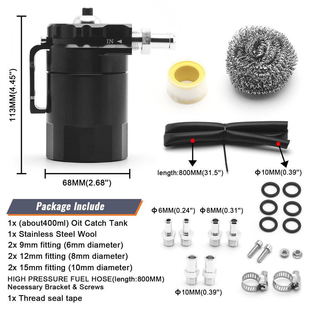 Universal Oil Catch Can Kit Reservoir Baffled Tank with Breather Filter Aluminum