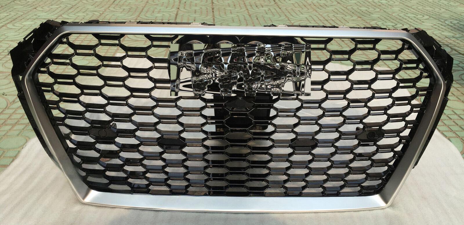 Suitable for 2017/2018 for Audi B9 A4 SLine S4 RS4 style grille with silver trim and chrome accents.
