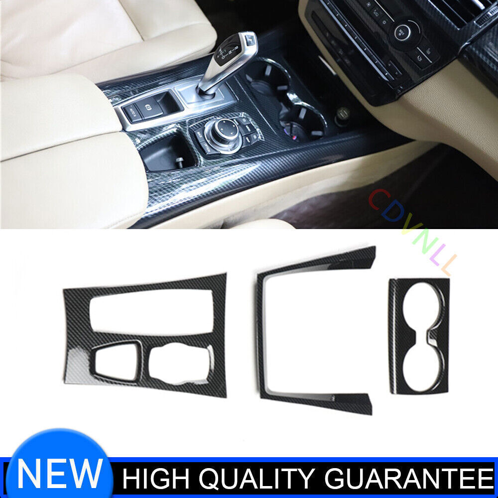 for BMW X5 2008-13 Carbon Fiber Inner Central Console Gear Shift Panel Decor 3P