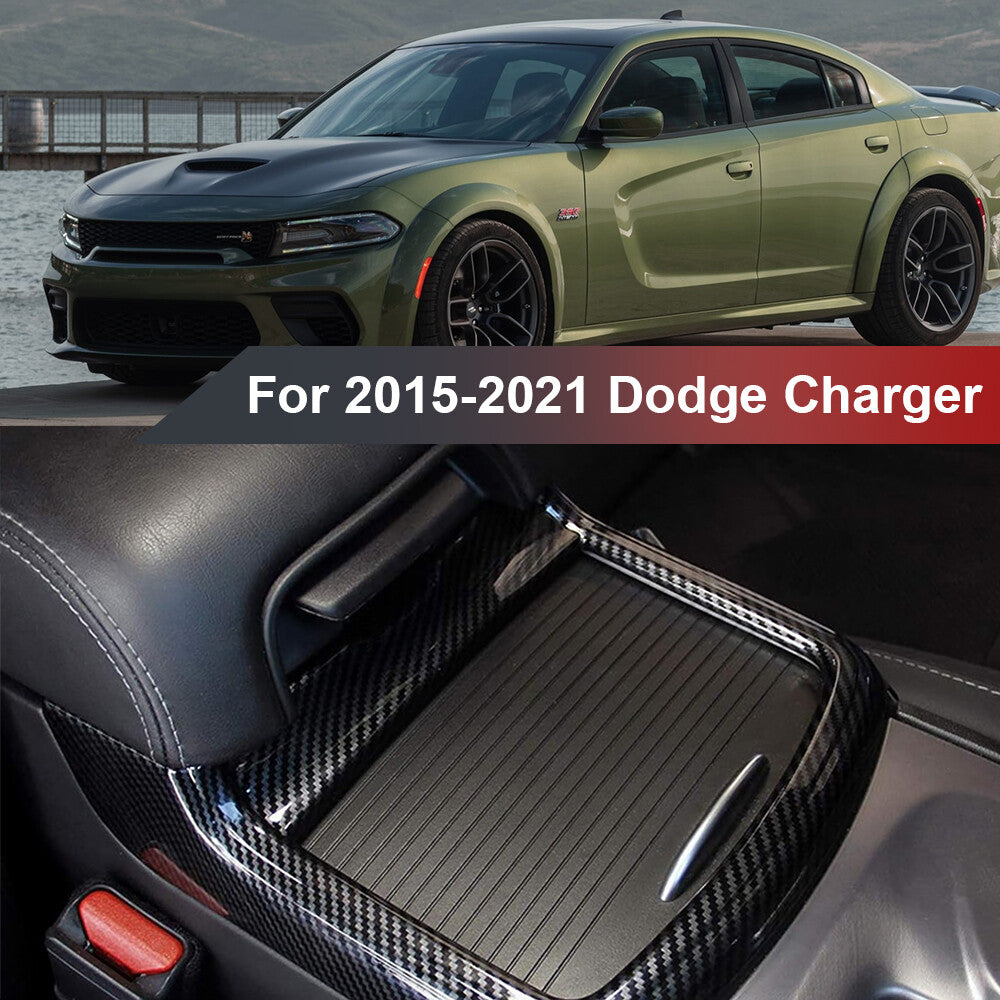 For 15-21 for Dodge Charger Carbon Fiber inner Central Control Cup Holder Cover Trim