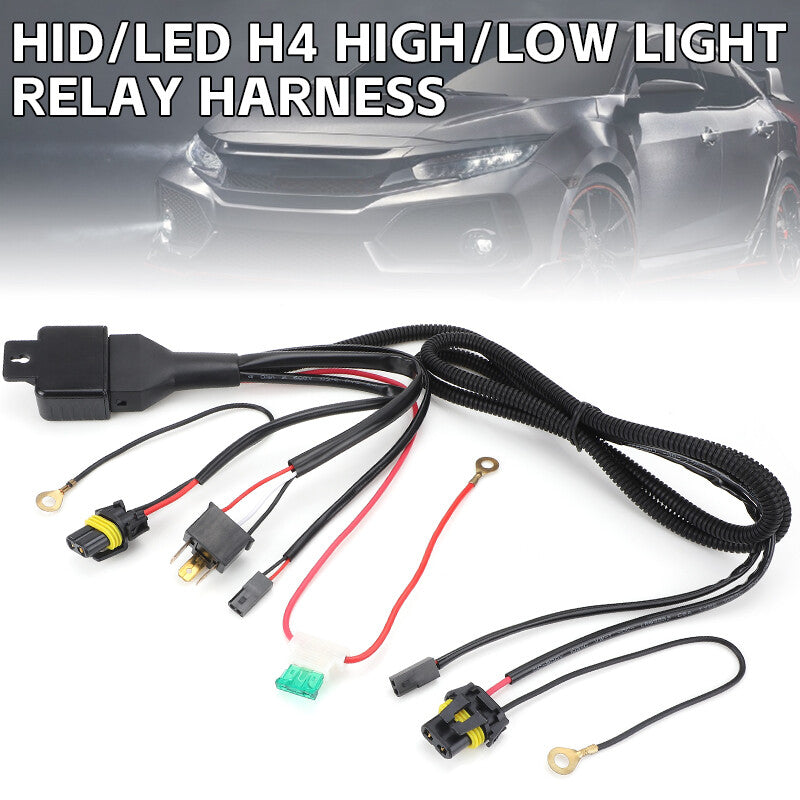 H4 Headlight Conversion Plug Relay Wiring Harness Kit For 2 of HID LED High/Low