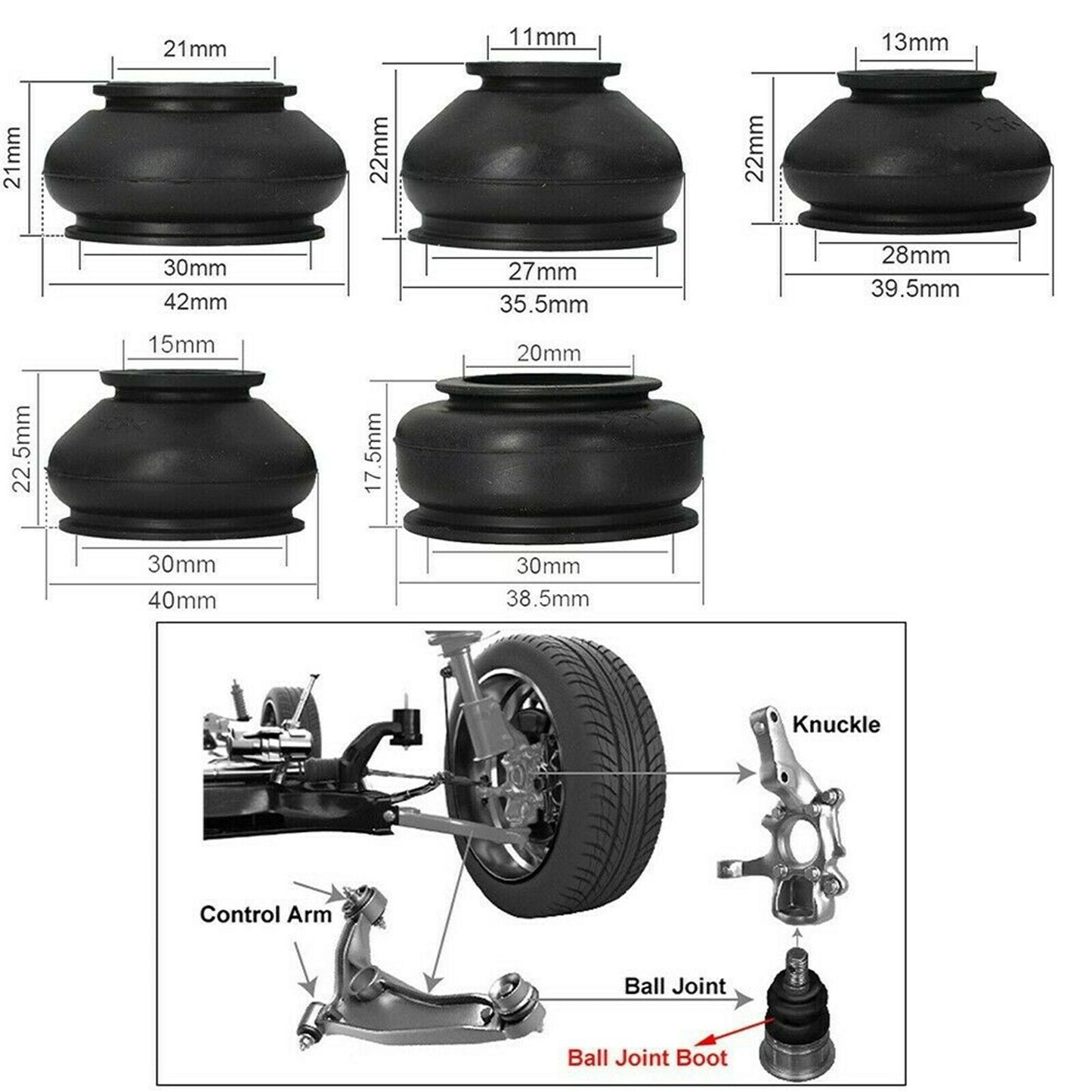 14-Piece Universal Rubber Tie Stick End Ball Joint Dustproof Boots Dustproof Covers Boots Leggings