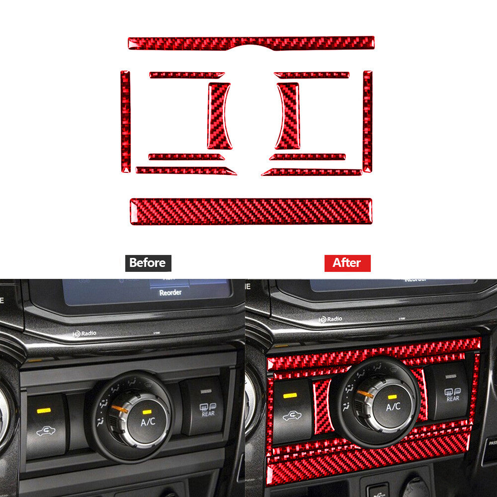 Red Carbon Fiber Conditioner Switch Panel Cover Trim for Toyota 4Runner 2010-20