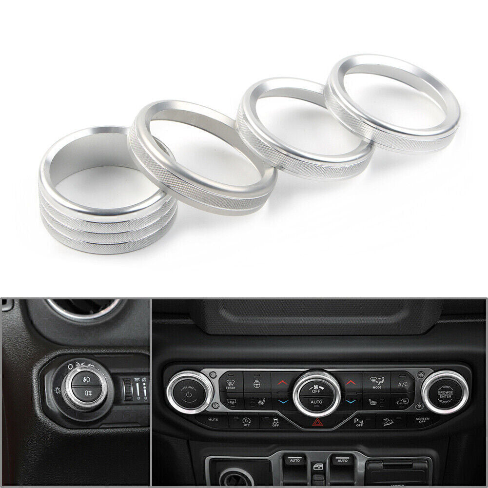 for Jeep for Wrangler 18-20 Silver Air Conditioner Audio Switch Knob Ring Cover Trim