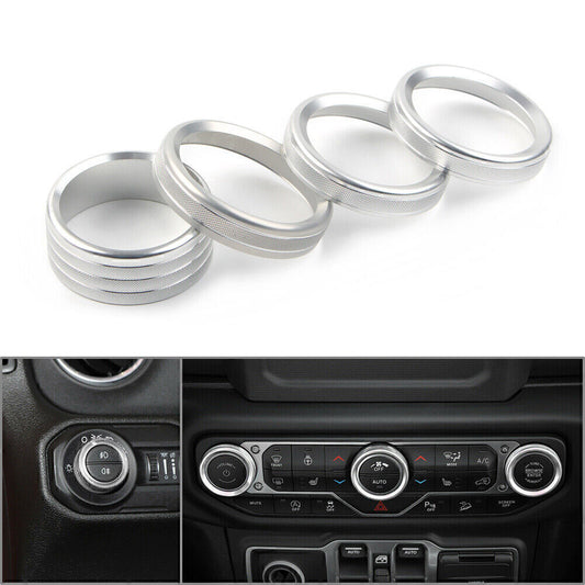 for Jeep for Wrangler 18-20 Silver Air Conditioner Audio Switch Knob Ring Cover Trim