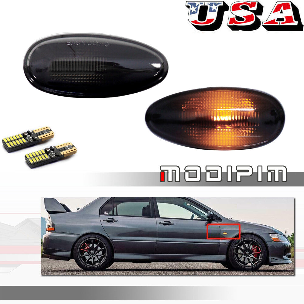 Smoked lens, amber LED, mudguard side marker light suitable for JDM for Mitsubishi Evo 5 6 7 8 9