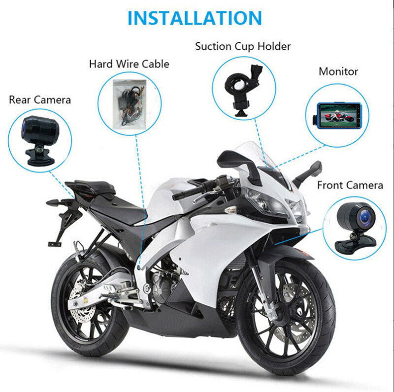 1-piece motorcycle 3-inch LCD waterproof dual-lens DVR camera recorder kit