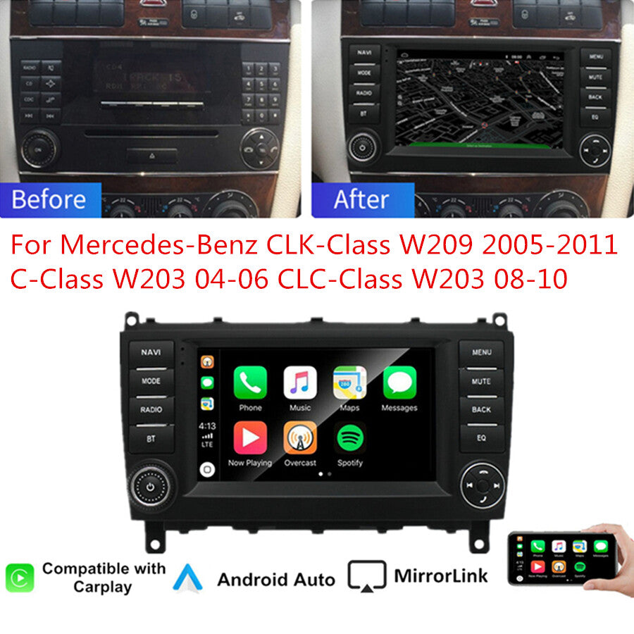 7 Android 11 Stereo Radio GPS 2+32GB for Mercedes C-Class W203 CLK W209 Carplay