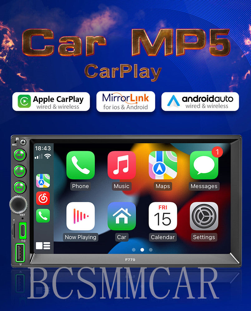 7 Car Stereo Radio For Apple Carplay Bluetooth Touch Screen With Backup Camera