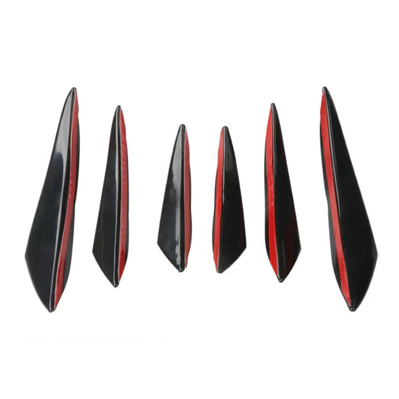 6pcs Black Car Front Bumper Fin Canard Splitter Diffuser Valence Spoiler Lip