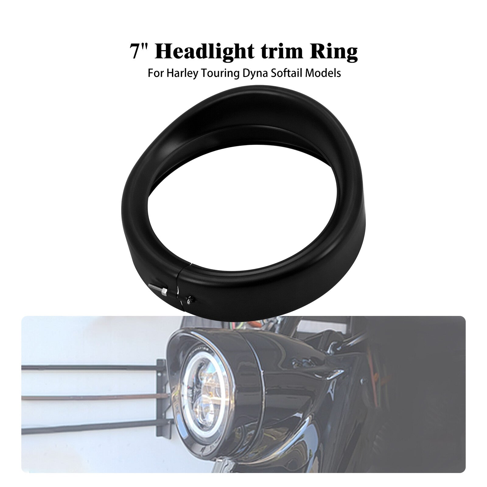 Black 7 inch Headlight Headlamp Trim Ring Protect Guard Cover Cap Fit for Harley