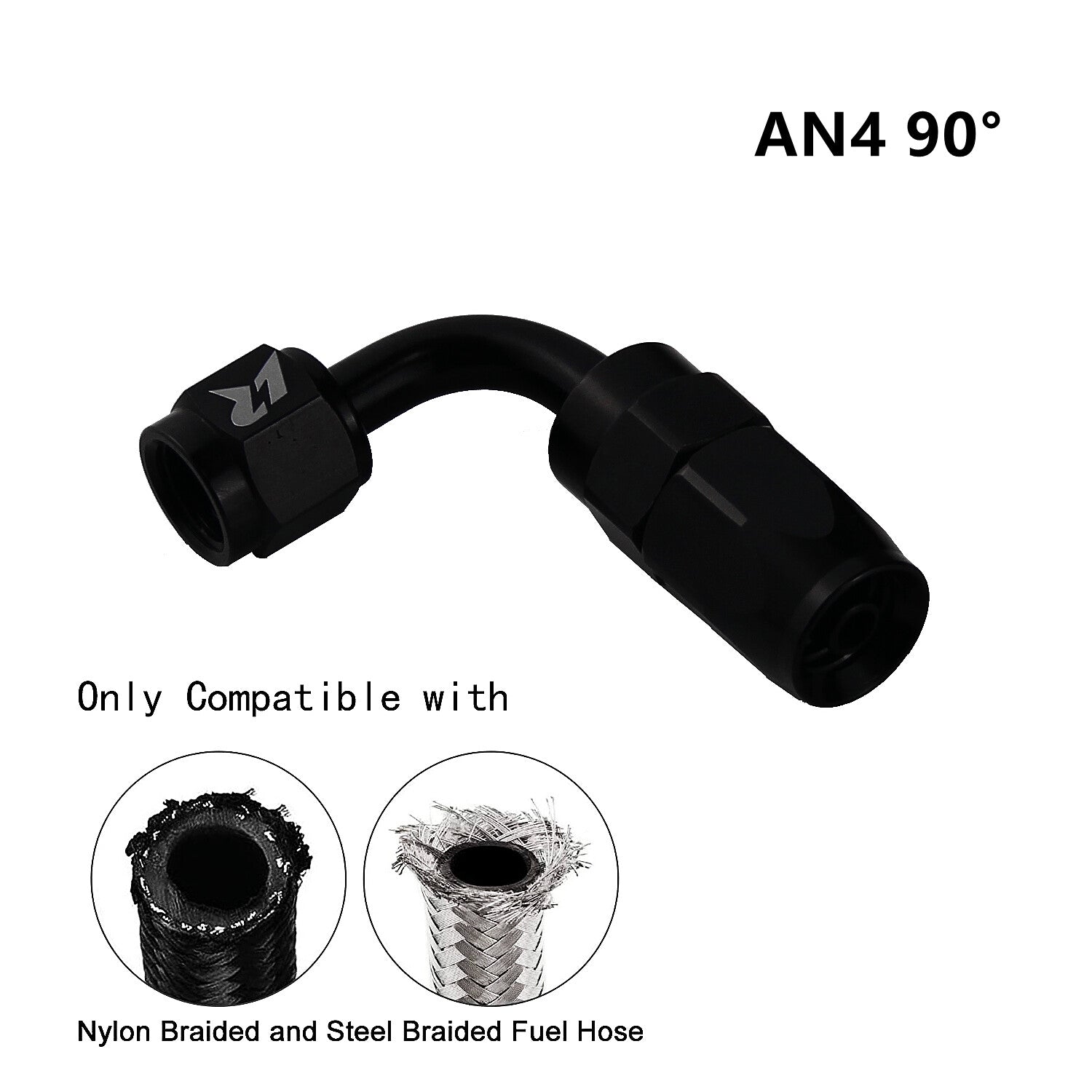 AN4 90 Degree Swivel Hose End Fitting for Braided Fuel Line Aluminum Black