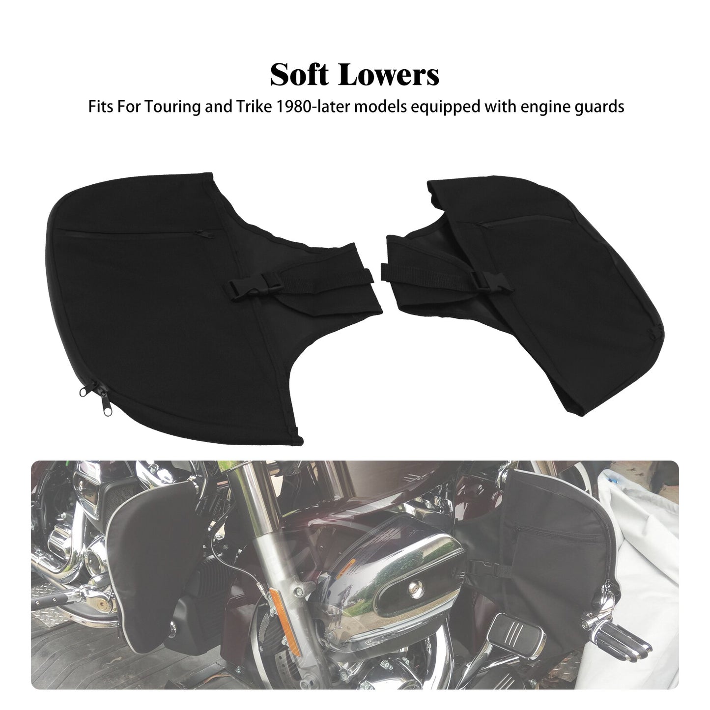 2x Soft Lowers Chaps Leg Warmer Bag Fits For Touring Street Road Glide 1980-2023