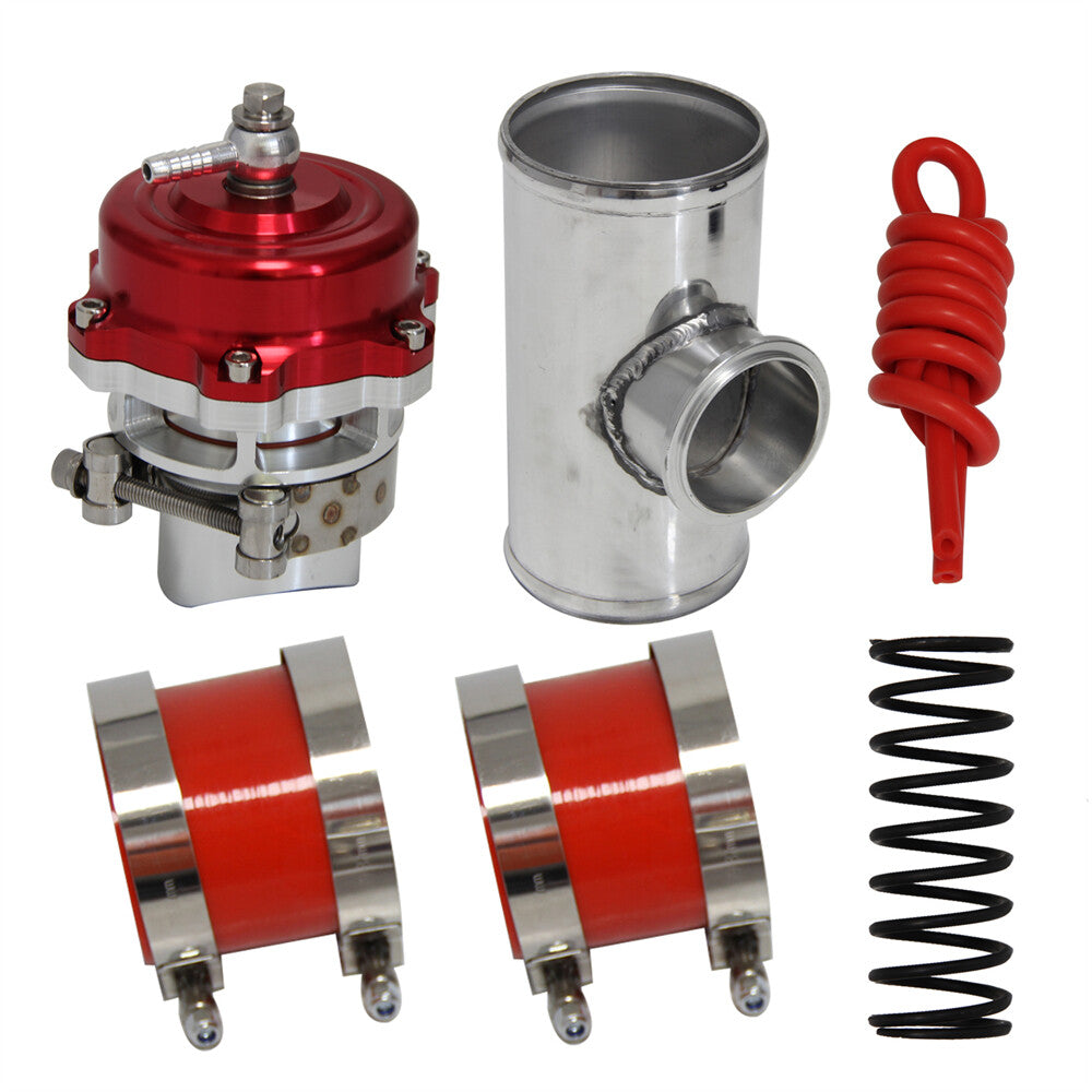 50MM 35PSI Boost V-Band Turbo Blow Off Valve BOV+3'' Flange Pipe Hose Kit Red