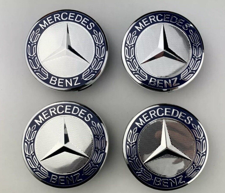4 x 75mm dark blue for Mercedes-Benz alloy wheel center caps, 75mm badges, wheel hub badges