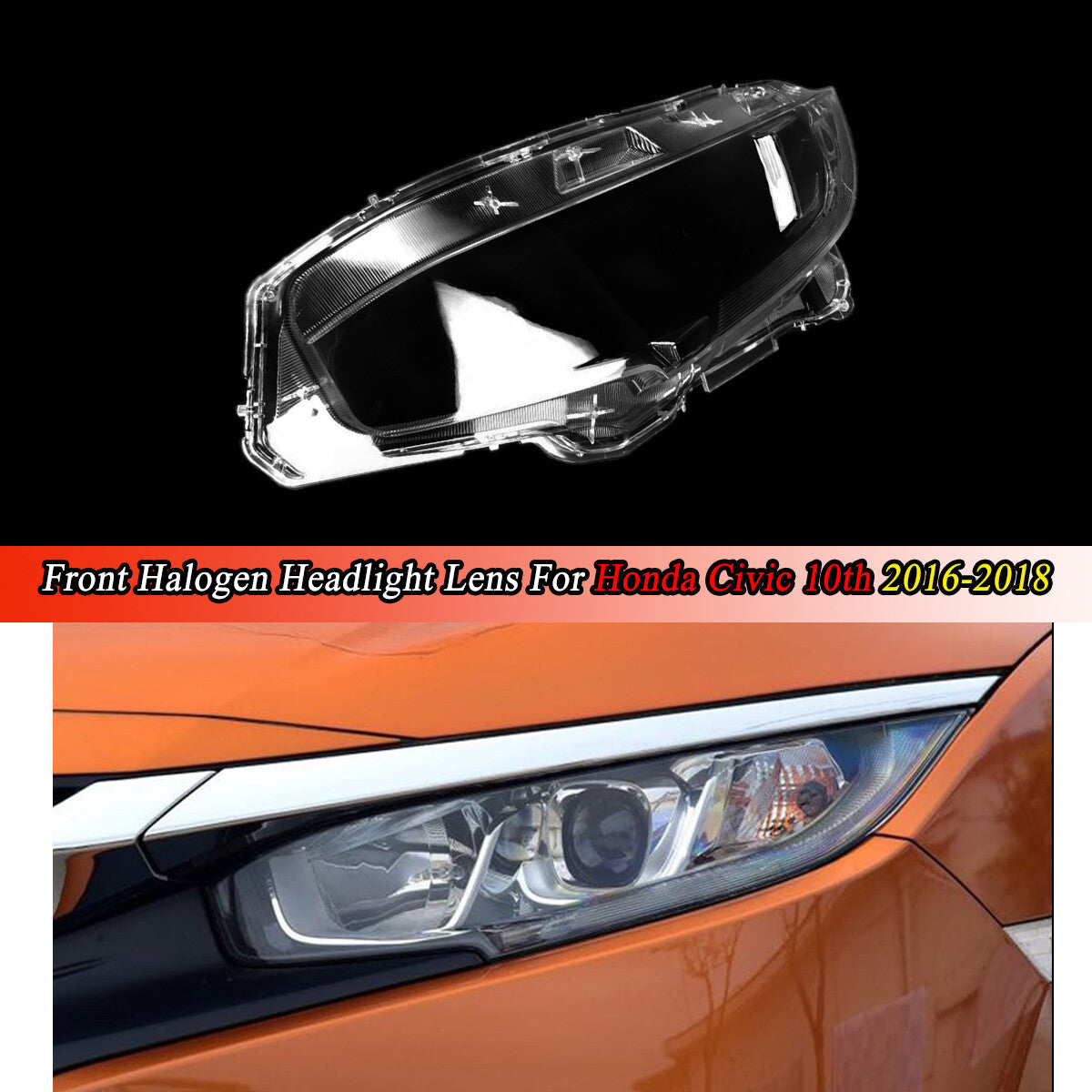 Left front headlight lens cover for Honda for Civic 2016 - 2018 halogen headlight cover