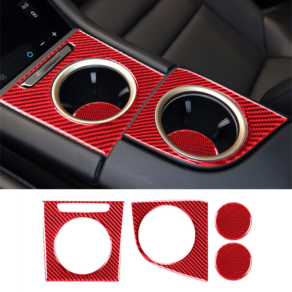 Red Carbon Fiber Center Console Cup Holder Panel Trim for Porsche Taycan 2019-22