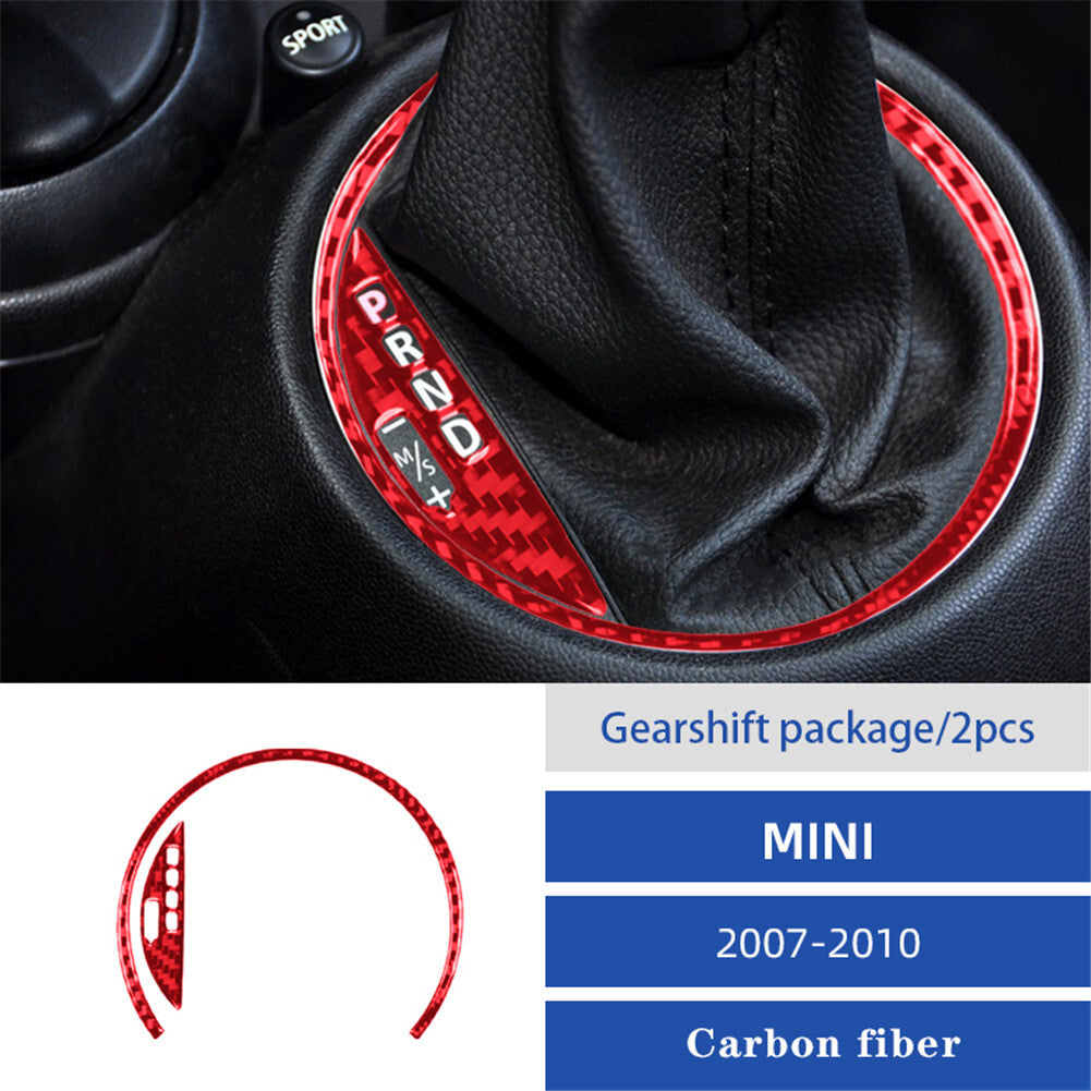 2x Red Carbon Fiber Shifter Frame Trim for Mini Cooper 2007-2010