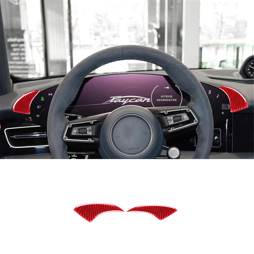 2Pcs Red Carbon Fiber Interior Dashboard Side Cover Trim for Porsche Taycan