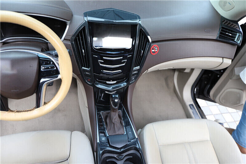 Middle Console Drinking Glass Trim for Cadillac SRX 2010-2015 Black Carbon Fiber
