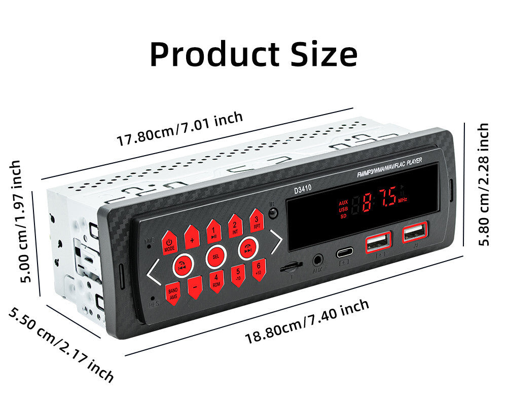 Single Din Car Stereo Radio Bluetooth MP3 Player In-dash Head Unit FM/USB/AUX