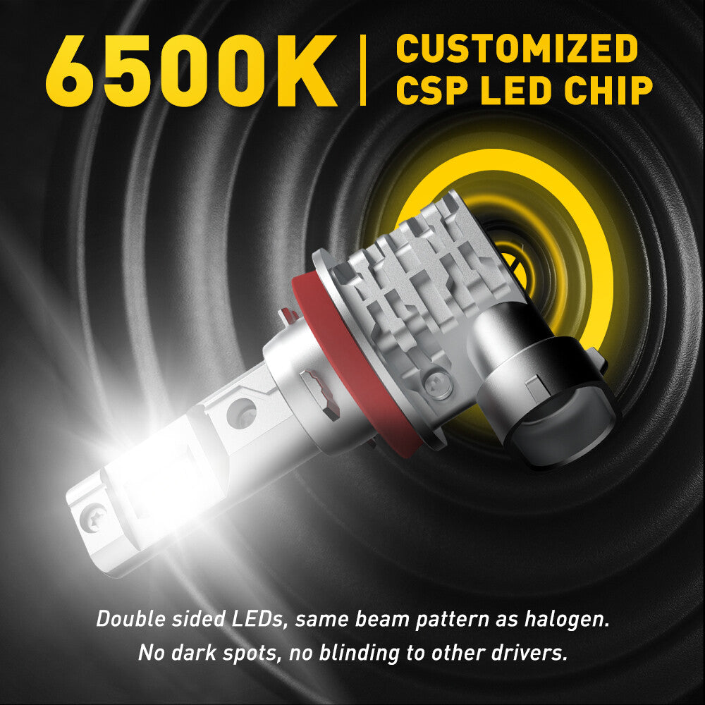 AUXITO LED H11 headlight low-profile kit bulb beam 6500K ZES white over 36000LM bright