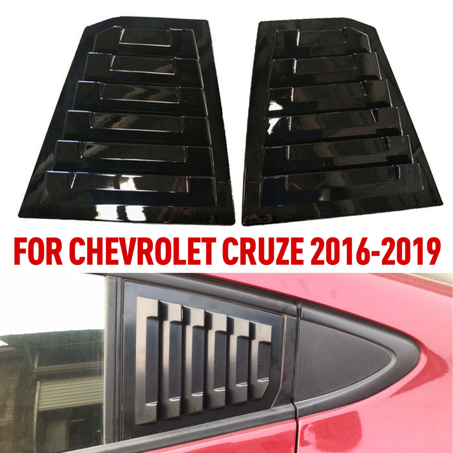 Gloss Black Side Window Quarter Louver Cover Trim For 2016-2019 for Chevrolet Cruzyh