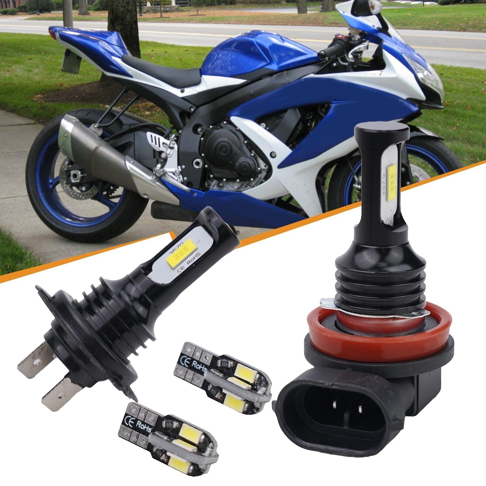 4pcs LED Headlight Parking Light Bulbs White Fit for Suzuki GSXR 600 750 2011-20