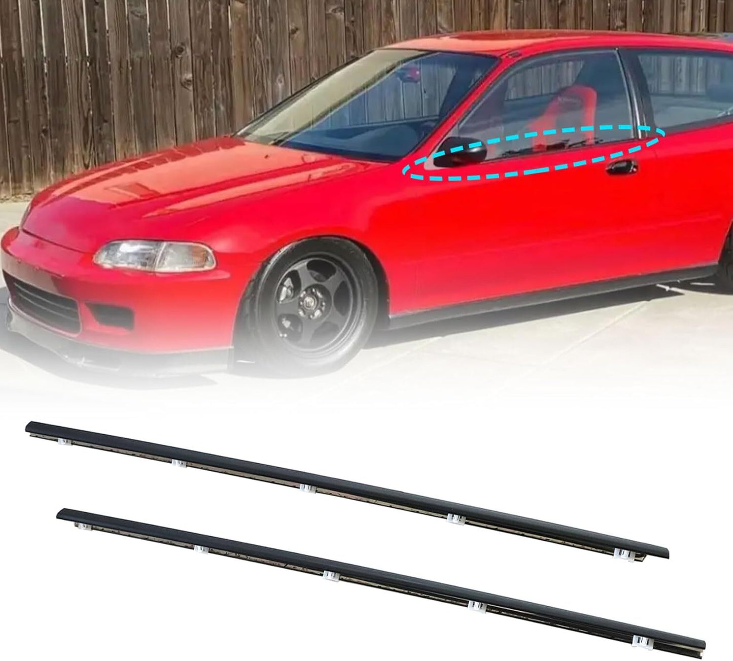 Outer Window Door Molding Set RH LH Fit for Honda for Civic EG6 EG4 3D 1992-1995