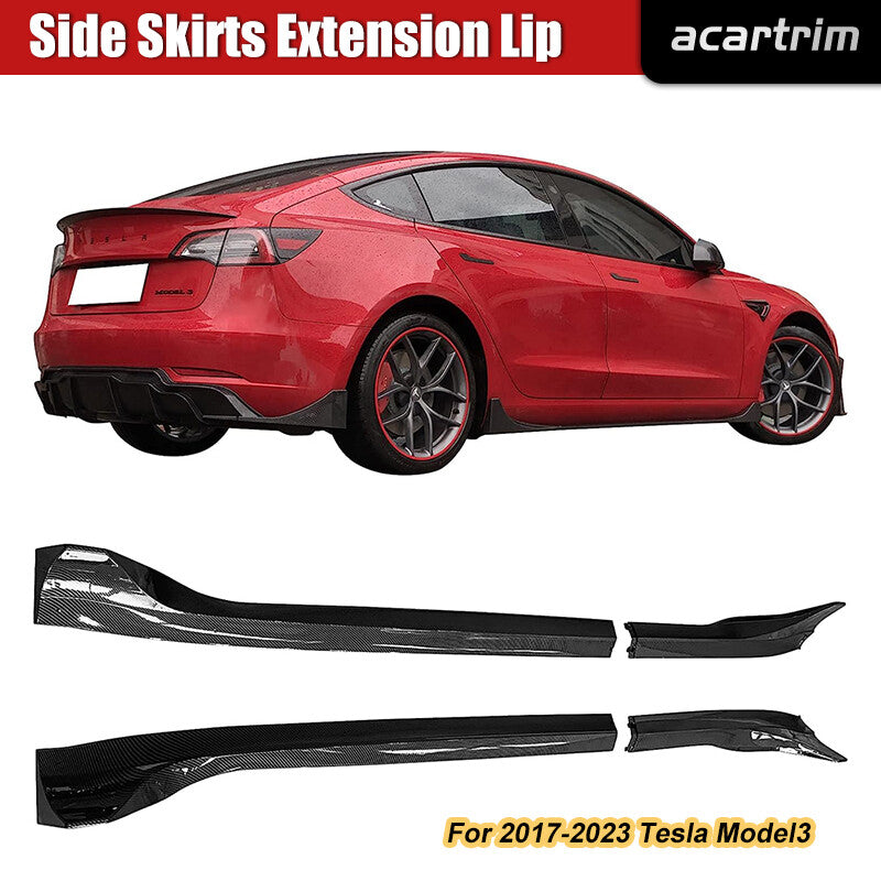 For 2017-2023 for Tesla Model 3 Carbon Fiber Look ABS Side Skirts Extension Lip