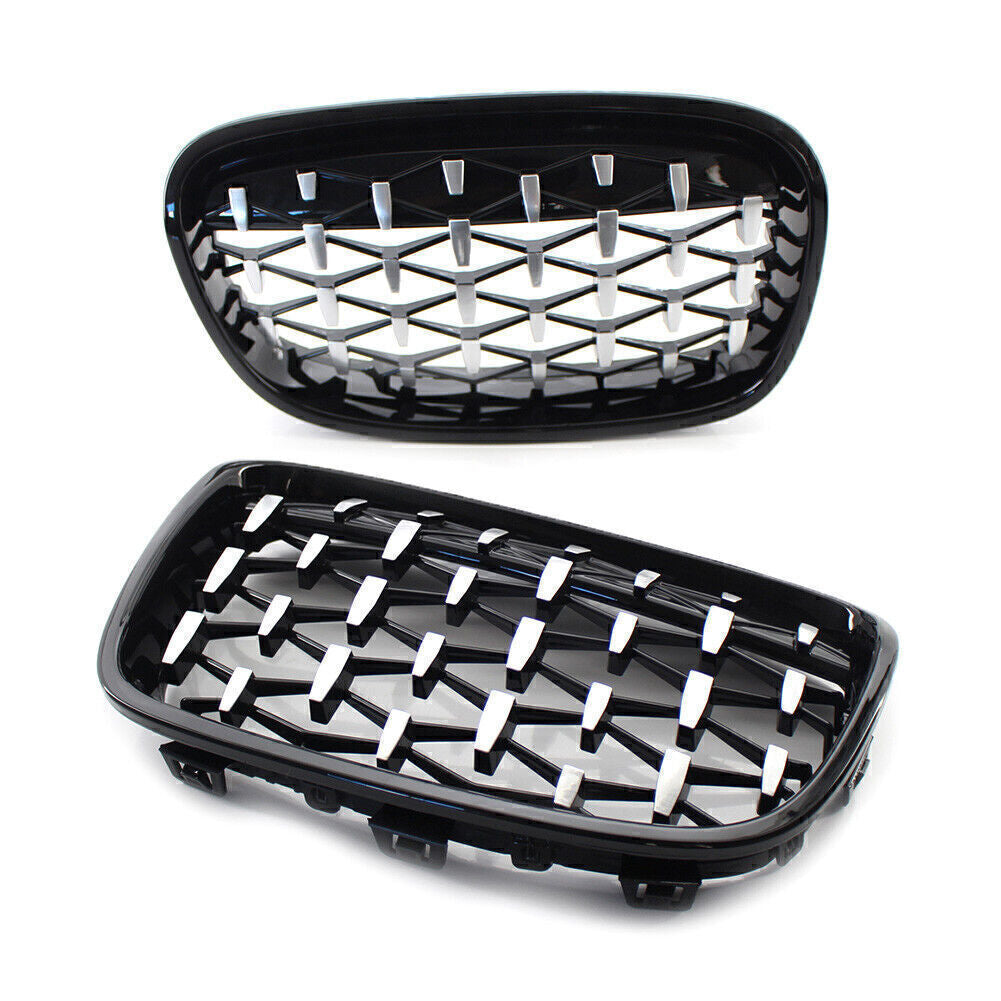 for BMW 1Series F20 11-14 Front Black Grille Chrome Diamond Meteor Latest Style