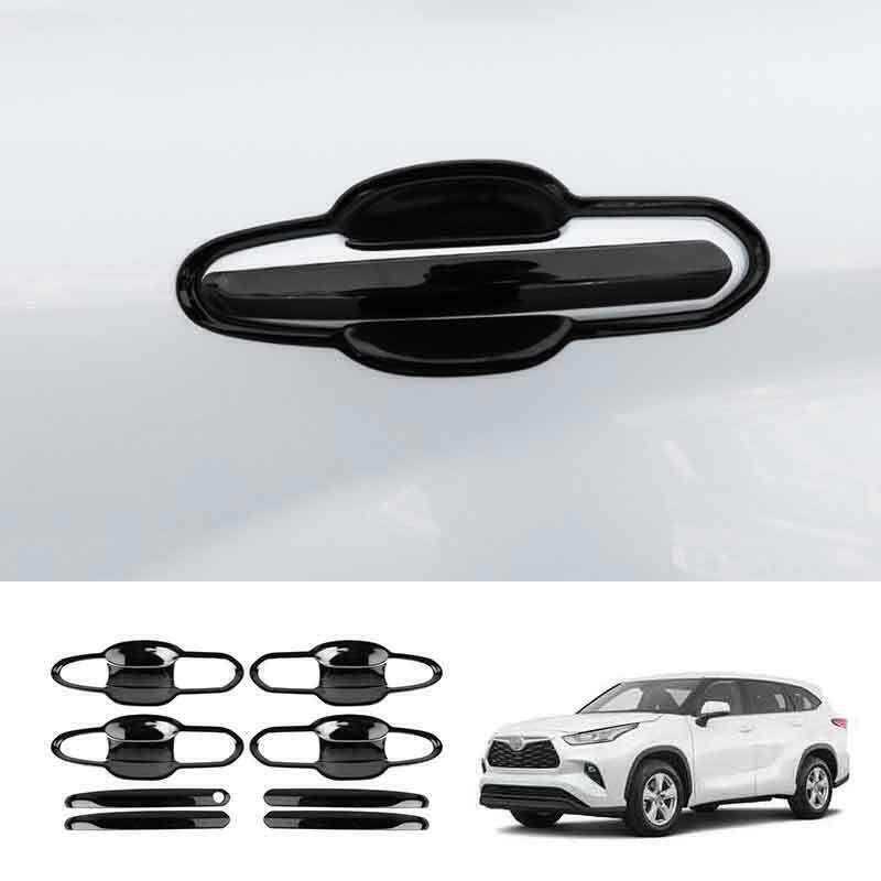 Black Steel Outside Door Handle Bowl Cover Trim for Toyota Highlander 20-2024