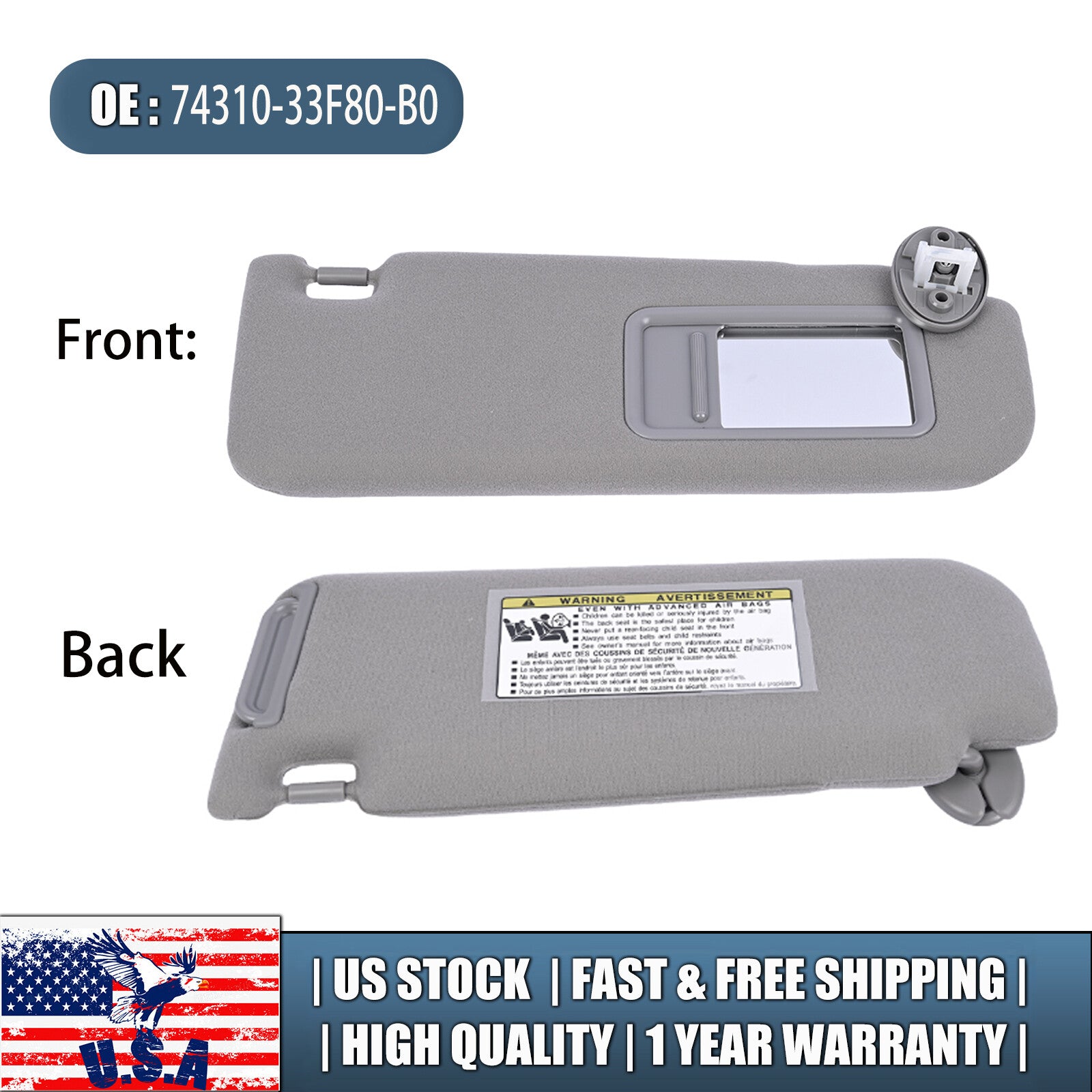 GRAY RH SUN VISOR FOR 2012-2017 for Toyota for CamrY 74310-33F80-B0
