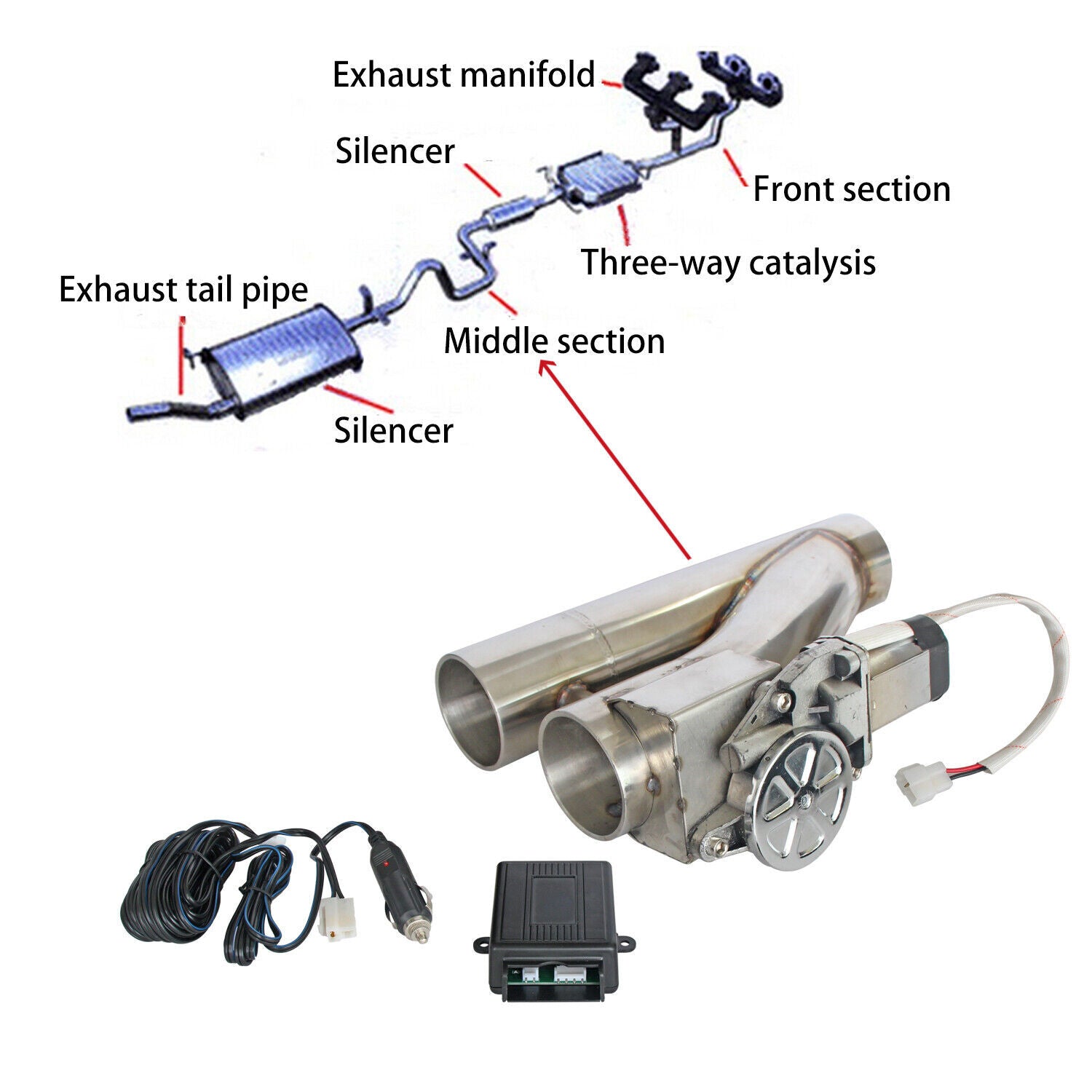 2.5 Electric Exhaust Dual Valve Downpipe Controller Remote Manual
